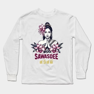 Sawasdee Thai Language Greeting Hello in Thailand Orchid Long Sleeve T-Shirt